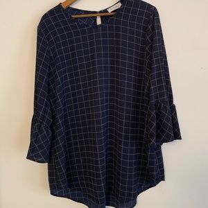 Navy windowpane boutique bell sleeve tunic
